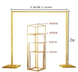 Decorazione del partito 5 pzlotto Puntelli di nozze Arco di metallo quadrato Placcato oro lucido Fondale Stand Stage Rettangolare Fiore6591714