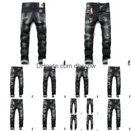 Jeans pour hommes Hommes Rippedes Paint Dots Couture Slim Fit Stretch Pantalon 1010 115 Drop Delivery Vêtements Vêtements Dhv0Q