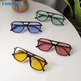 Güneş gözlüğü moda düz üst dikdörtgen güneş gözlüğü kadın erkekler marka sarı büyük boy cam camlar maskülino237i