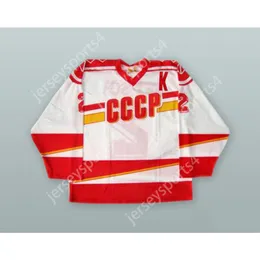 Personalizzata VIACHESLAV FETISOV 2 SQUADRA NAZIONALE DELL'UNIONE SOVIETICA MAGLIA HOCKEY BIANCA NUOVA Cucitura superiore S-M-L-XL-XXL-3XL-4XL-5XL-6XL