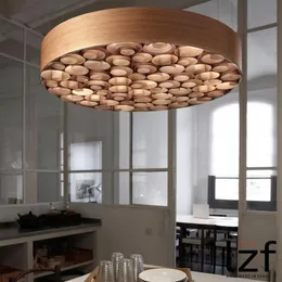 Moderne Couleur Bois Art LED Lustre Plafond Restaurant el Café Bar Luminaires Chambre Lampes Suspendues Salon Étude M256V