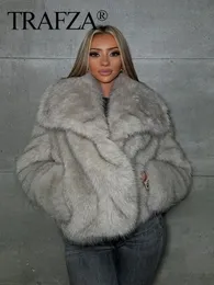 FURE FUR FUA FUAX FUR Trafza Fashion Fashe Faux Fur Jacket Vintage Town-Down kołnierz długi rękaw jesienna zima kobieta elegancka streetwear 231208