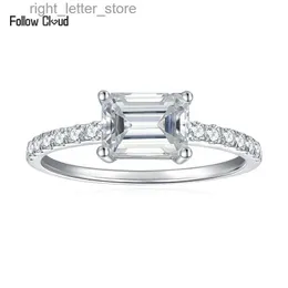 Med sidogenor följ Cloud Emerald Cut 2CT Moissanite Diamond Ring för kvinnor glittrande halo engagemang bröllop band platinum pläterat 925 silver yq231209