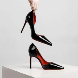 デザイナーの女性ハイヒールシューズ赤い光沢のある底7cm 8cm 19cm 10cm薄いかかと黒いヌードパテントレザーウーマンポンプ付きダストバッグ36-42