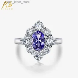 Con pietre laterali PuBang Gioielleria raffinata 925 Sterling Silver Luxury Blue Oval Sapphire Diamond Ring Creato Moissanite per le donne Regalo del partito All'ingrosso YQ231209