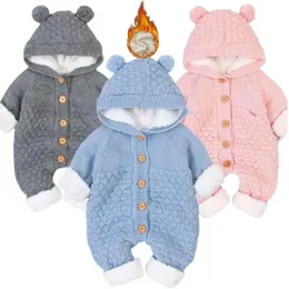 Комбинезоны для новорожденных, одежда для малышей, кардиган с капюшоном, осень-зима, модный костюм для девочек и мальчиков, детский кашемировый вязаный комбинезон для малышей 231208
