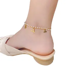 Anklets Desinger Pendant for Women Pearl Gold Coin Double Layer Summer rostfritt stålkedja smycken modetillbehör gåva drop del dhqpv