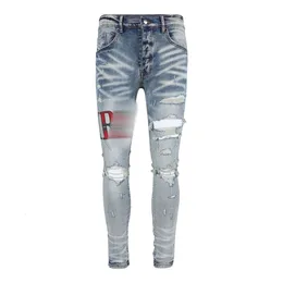 Designer Amirs Jeans Najwyższej jakości męskie dżinsy męskie dżinsy dzielone dżinsowe spodnie męskie mens slim fit pres men men men elastyczne damskie dziura szczupła fioletowa dżinsy trues