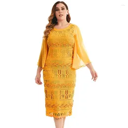 Casual Dresses Elegant African Women Flare Sleeve Beading Dress Fashion Party Hollow Out Chiffon Evening Dashiki Ladies Vestidos