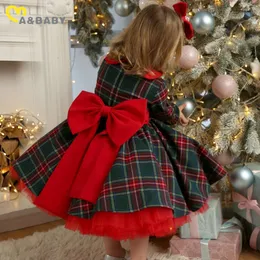 女の子のドレスma baby 17yクリスマスレッドドレスキッド幼児の女の子格子縞の弓チュールチュットパーティー子供年クリスマスコスチュームD01 231208