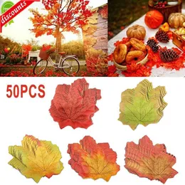 Mise à niveau 50pcs feuille d'érable artificielle automne fausses feuilles artisanat Halloween accessoires de décoration maison guirlande Vase mariage bricolage accessoires de décoration