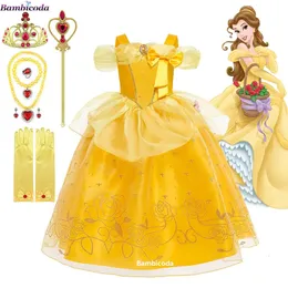 Girls Dresses Belle Dress for Girl Princess Kids Floral Ball Gown Child Cosplay Beauty Costume Fancy Party Clothing For 231208