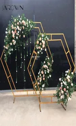 Decorative Flowers Wreaths JAROWN Wrought Iron Hexagonal Arch Frame Wedding Stage Background Flower Decoration Home Party Screen2603441