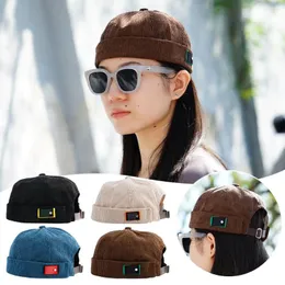 Basker Melon Skin Cap Autumn and Winter Hat Male Chaopai Hip Corduroy Brimless Sticker Letter Sailor Hop Yuppy H9U5