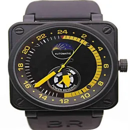 Relógios masculinos Black Rubber Bell BR Automático Mecânico EDIÇÃO LIMITADA AVIAÇÃO Day Power Reserve Moon Phase339d