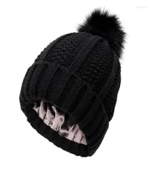 BeanieSkull Caps 2022 Womens Satin Lined Knit Beanie Hat Acrylic Warm Winter Hats For Women Men Silk Lining Soft Slouchy Fashion 1368134