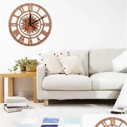 Wall Clocks Sun-Shaped Wooden Clock Vintage Roman Numeral Creative Home Bedroom Decoration Digital X0B0 Drop Delivery Garden Decor Otsxg