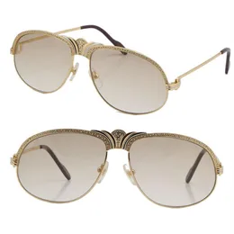 كامل البيع ماس الرجال المعادن نظارة شمسية 18K الذهب عتيقة نظارات للجنسين 1112613 أصغر حجارة كبيرة C ديكور ل D271R