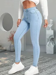 Kvinnors jeans 2024 Kvinnor sträcker mager jeans lady smal fit blyerts jeans flickor leggings raka ben byxor ljus blå grå svart sexiga byxor 231208