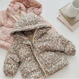 Daunenmantel Winter Baby Warm Langarm Entenjacke Niedlicher Junge Mädchen Print Floral Kapuzen Outfit verdicken Top Kleidung 231208