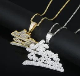 Damen Herren Hip Hop Iced Out Bling Letter Never Go Broke Anhänger mit kubanischer Seilkette Hiphop Halsketten Mode Zirkonia Charm7335596