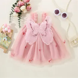 Sukienki dla dziewcząt Summer Princess Party Birthday Performance Dress Butterfly Strap Solid Mesh 231208