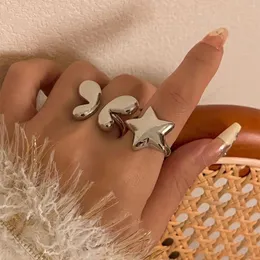 Cluster Rings Aesthetic Golden Silver Color Star Pentagram Butterfly Open For Women Vintage Korean Fashion Ring Y2K Jewelry Accessories