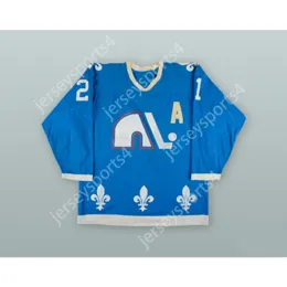 СИНЯЯ ХОККЕЙНАЯ ФУТБОЛКА WHA SERGE BERNIER 21 QUEBEC NORDIQUES 1977-78 гг., НОВАЯ С прострочкой сверху, S-M-L-XL-XXL-3XL-4XL-5XL-6XL