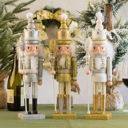 Woden grande quebra-nozes fantoche rei soldado presente de natal decoração ouro prata quebra-nozes decorações para casa 201028259n