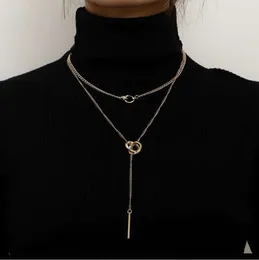 Hänge halsband designer juveler cool dubbel krage kedja tofs long stav hänge halsband personlig clavicle diamant juvelery mode smycken