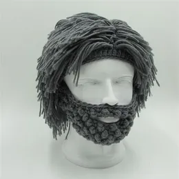 Parrucca Barba Cappelli Hobo Scienziato pazzo Caveman Fatto a mano in maglia Berretto invernale caldo Uomo Donna Regali di Halloween Divertenti berretti per feste 5 colori 22287d