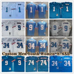 Custom 75th Vintage 34 Earl Campbell 1976 Koszulki piłkarskie 1 Warren Moon 9 Steve McNair 74 Bruce Matthews 27 Eddie George 63 Mike Munchak 78 Cuyley Culp 87 Dave Casper