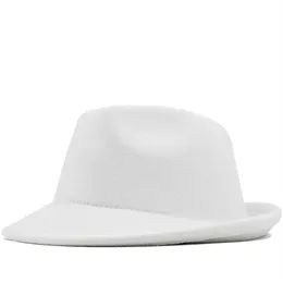 Beanie Skull Caps Simple white Wool felt Hat Cowboy Jazz Cap Trend Trilby Fedoras hat Panama cap chapeau band for Men Women 56-58C2442