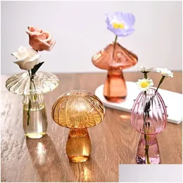 Vases Vases Mushroom Shaped Flower Vase Transparent Glass Plant Hydroponic Aromatherapy Bottle Desktop Decoration Ornament 231009 Drop Dhbfw