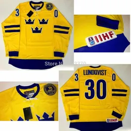 2016 New, Custom Blank/Any Namenumber 30# Henrik Lundqvist 2010 Team Sweden Hockey Jersey Sweden Contry Home/Away Yellow/Blue Jersey