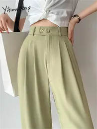 여자 청바지 Yitimuceng 정장 Pant 2 Button 2023 Office Ladies High Waisted Women Pants 스트레이트 넓은 다리 전체 길이 231208