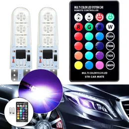 Novo 1 par de carro led luz ampla silicone t10 rgb 5050 6smd alto brilho 7 cores com controle remoto 12v pequenas luzes piscando