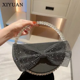 Kvällspåsar Xiyuan Round Bow Diamond Evening Bag Women Party Glittering Crystal Clutch Purses and Handbags Designer Luxury Walls 231208