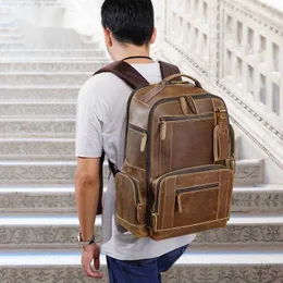 Chaoniu deri sırt çantası çılgın at deri açık boş zamanlar seyahat sırt çantası çok fonksiyonlu deri bilgisayar sırt çantası erkek 231115