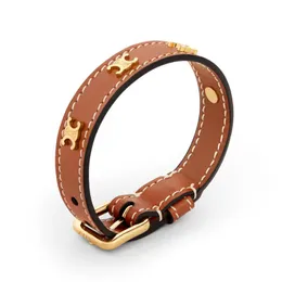 High quality celins 18k gold Real leather bangle mens letter triomphes bangles charm Stainless steel bracelets for women men wholesale bracelet Christmas gift