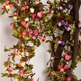 220cm 가짜 실크 장미 아이비 덩굴 인공 꽃은 집 웨딩 장식을위한 녹색 잎을 가진 화환 장식 308y를위한 녹색 잎