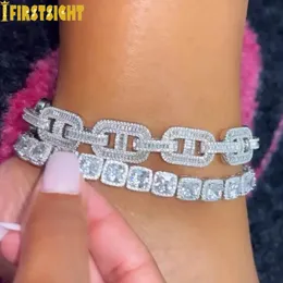 Anklets Square Charm Anklet 10mm Iced Out Bling Silver Color 5A CZ Zircon Tennis Chain for Women Hiphop Jewelry 231208