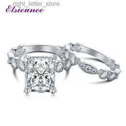 Com pedras laterais Elsieunee clássico 925 prata esterlina simulado moissanite diamante casamento noivado conjuntos de anéis de noiva presentes de joias finas YQ231209