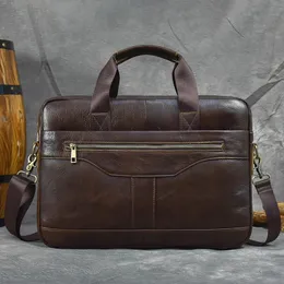 Briefcases Genuine Leather Briefcase Bag for 156 inch laptop computer bag cowskin handbag men male leather crossbody shoulder 231208