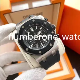 Mężczyźni oglądają 42 mm męski ruch kwarcowy zegarek Sapphire Glass Chronograph Pracujący czarny stal ze stali nierdzewnej gumowy pasek i pudełko