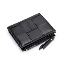 Wallets 100%Genuine Leather Womens And Purses Hand Woven Fold Coin Money Bags 2022 Fashion Card Holder Clutch Zipper Purse220g