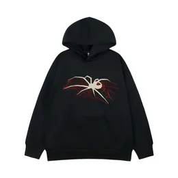Hip Hop Fleece Hoodie Y2K Rhinestones Spider Web Print överdimensionerad Sweatshirt Streetwear 2024 Harajuku Punk Goth Hooded Pullover