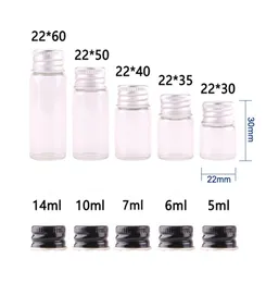 50 Uds 5ml 6ml 7ml 10ml 14ml botella de vidrio transparente con tapa de aluminio 13oz pequeños viales de vidrio para uso de aceites esenciales 1396993