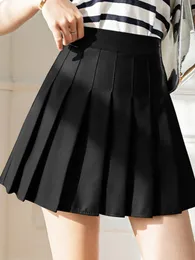 Saias Zoki Branco Mulheres Plissadas Verão Cintura Alta Zipper Meninas Dançando JK Mini Preto Estudante de Moda Uma Linha Faldas 231208