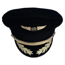 Boné de piloto personalizado de luxo, chapéu de capitão de companhia aérea, uniforme de festa de halloween, chapéus militares masculinos e adultos, preto para mulheres, aba larga296u